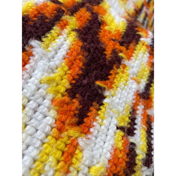 Vintage 1970s Crochet Afghan ZigZag pattern Fringe Orange Brown - Picture 15 of 16